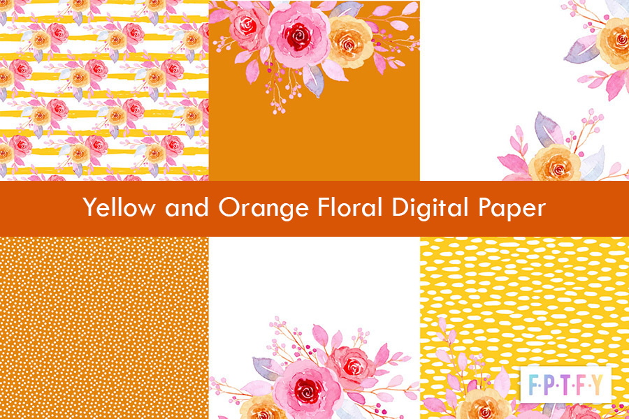 6 Free Yellow and Orange Floral Digital Paper