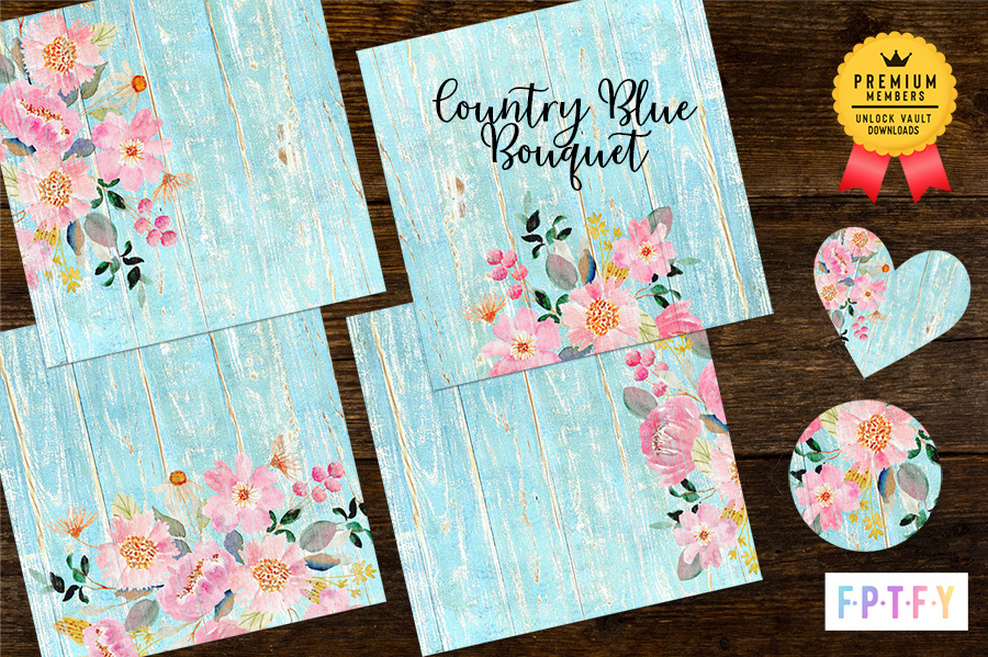 Country Blue Bouquet Digital Paper