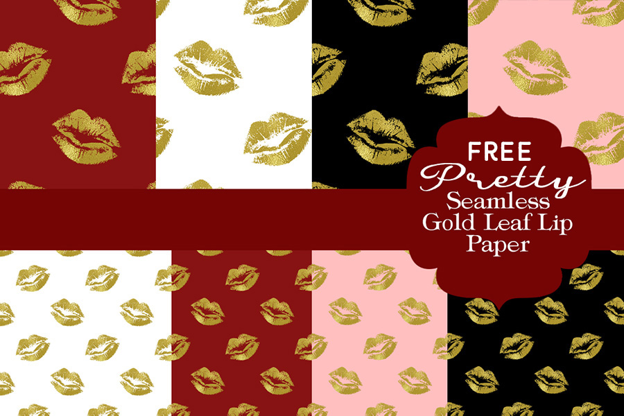 Free Pretty Lips Gold Leaf Patterned Paper