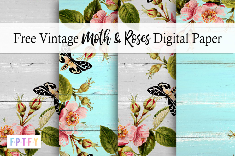 Free Vintage Moth Rose Digital papers