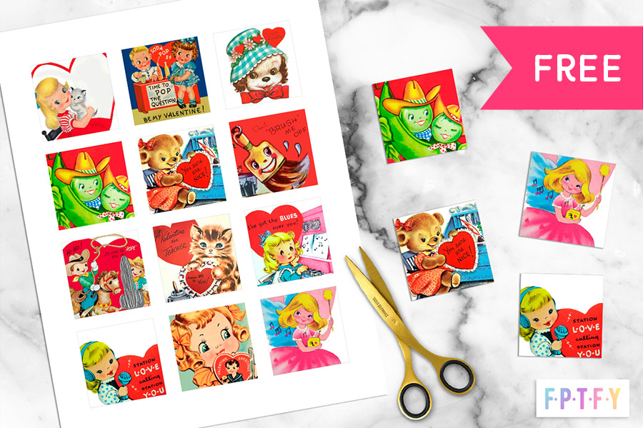 Free Vintage Valentines Day Images 2 inch collage sheet Set 2