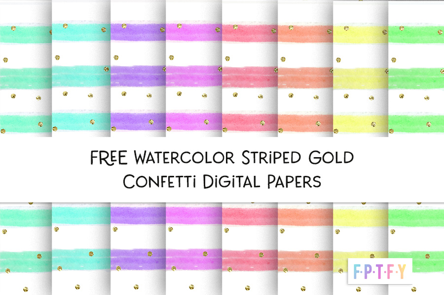 Free Watercolor Stripe Gold Confetti Digital Papers