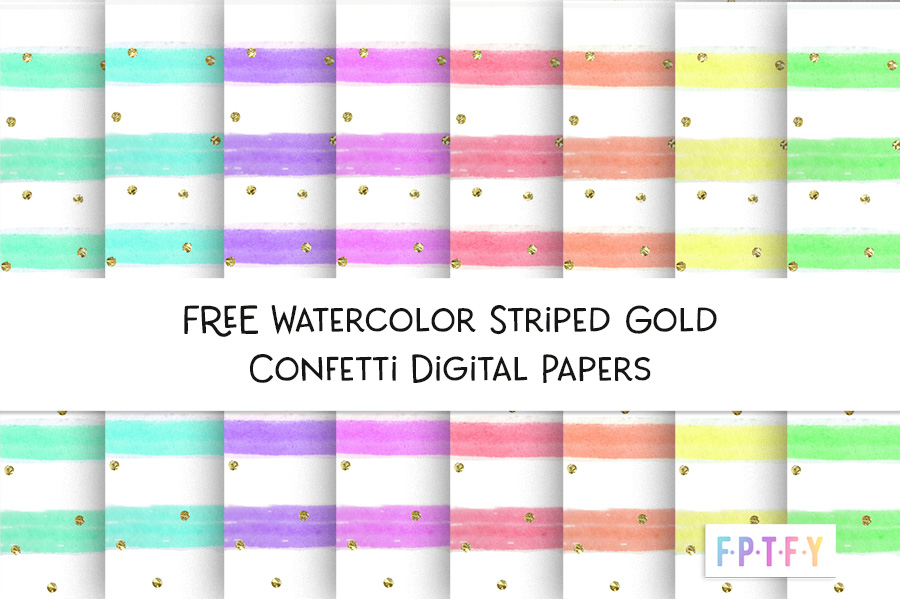 Free Watercolor Stripe Gold Confetti Digital Papers