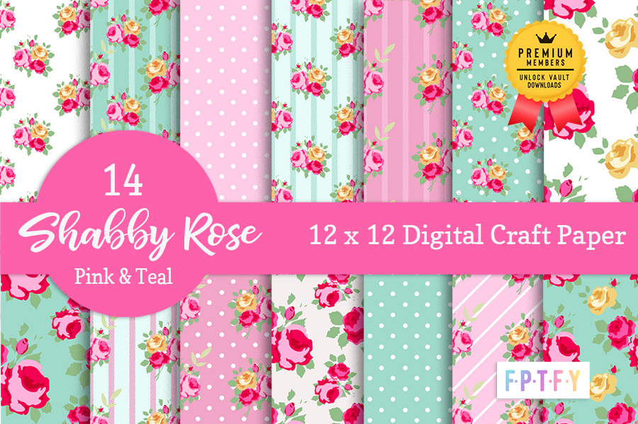 Shabby Rose Pink and Teal Digital Paper