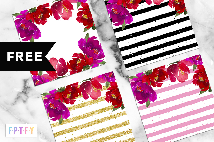 Free Fuchsia Peony Stripe Digital Paper