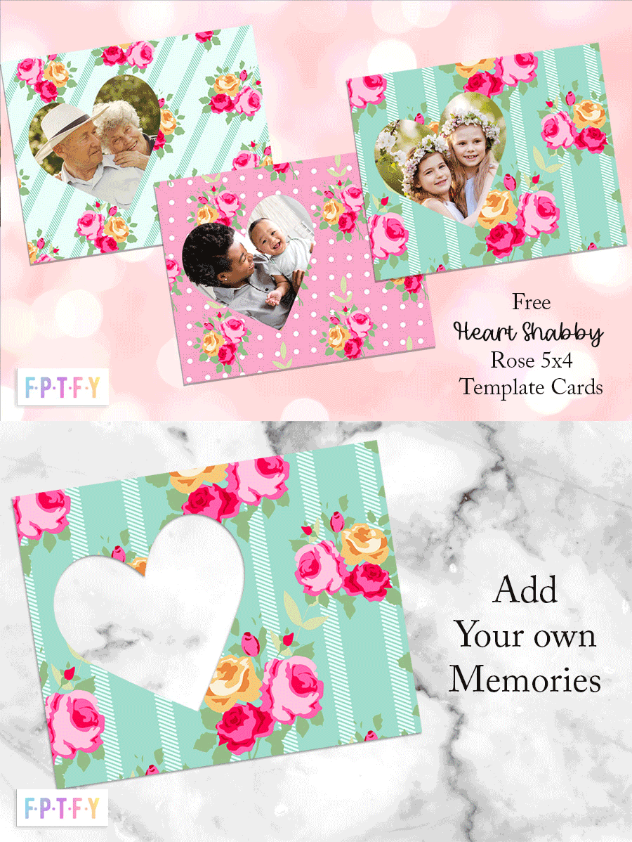 Free Heart Shabby Rose 5x4 Template Cards