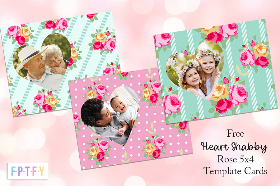 Free Heart Shabby Rose 5x4 Template Cards