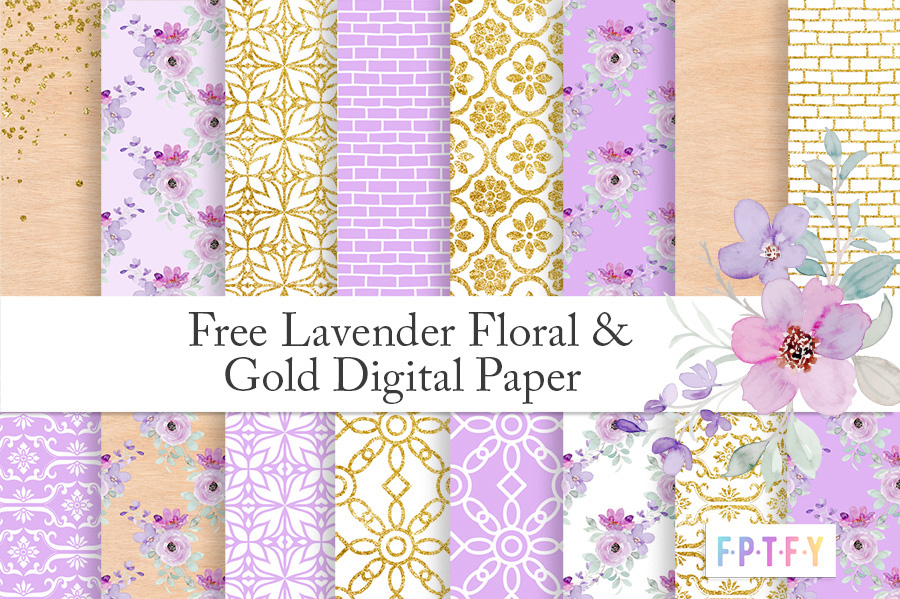Free Lavender Floral Gold Digital Paper