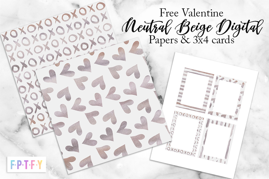 Free Valentine Neutral Beige DigiPaper and 3x4 Cards