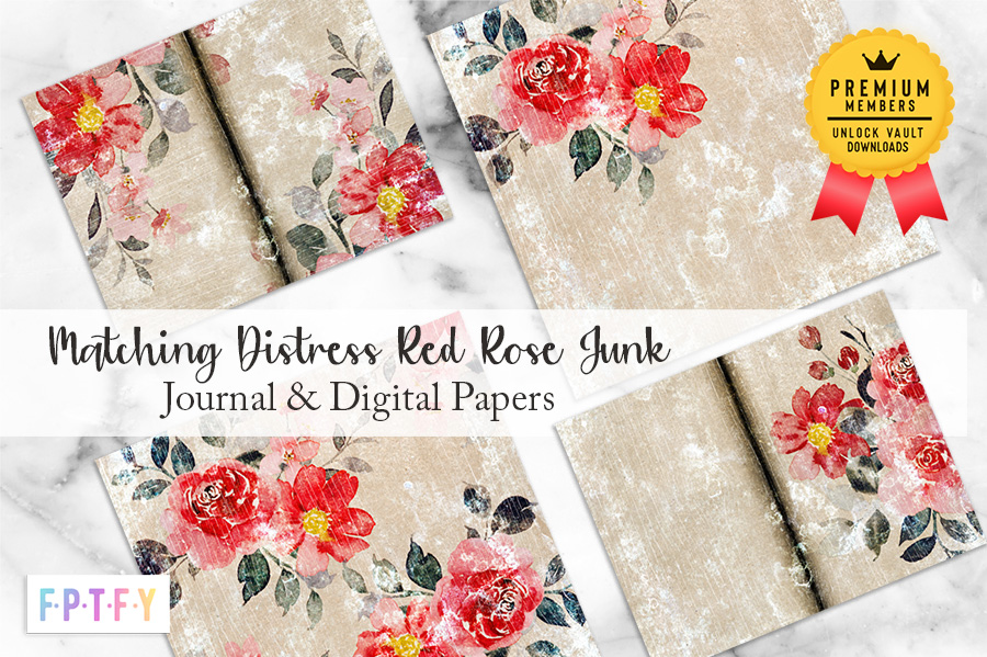 Matching Distressed Red Rose Junk Journal Digital Papers