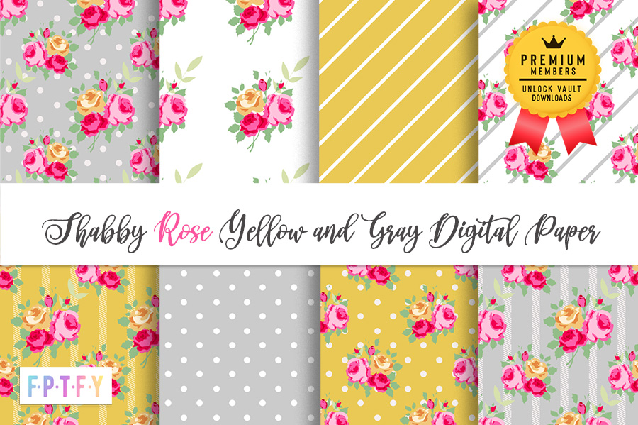 Shabby Rose Yellow Gray Digital Paper