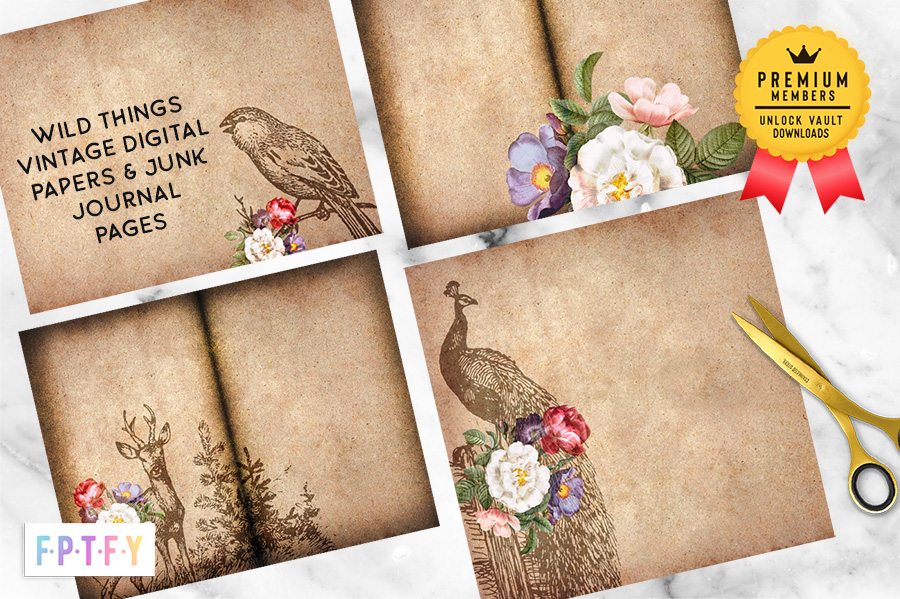 Wild Things Vintage Digital Paper Junk Journal Pages