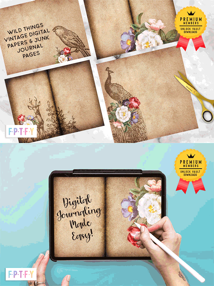 Wild Things Vintage Digital Paper Junk Journal Pages