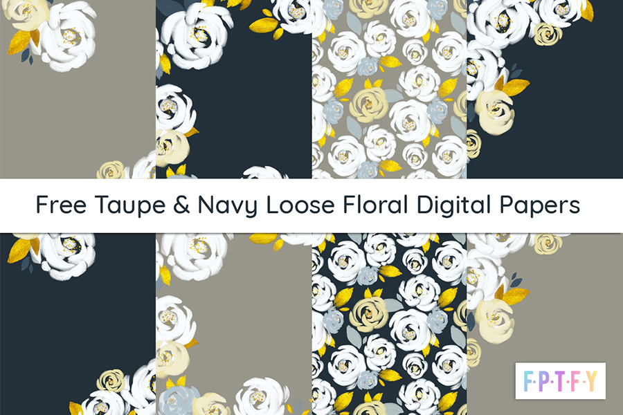Free Taupe and Navy Loose Floral Digital Paper