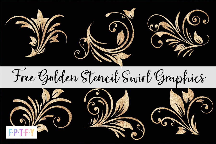 Free Golden Stencil Swirl Graphics