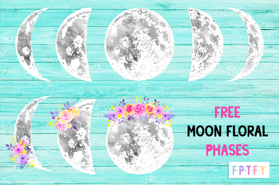 Free Moon Floral Phases Clip Art