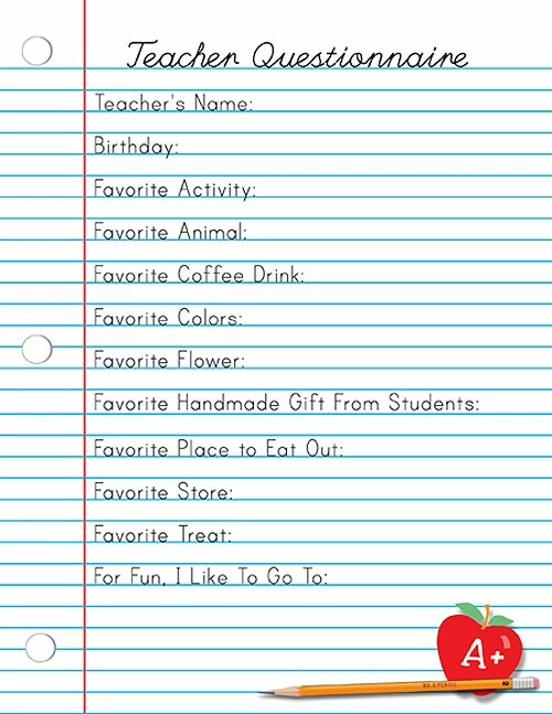 Free back to school teacher questionnaire