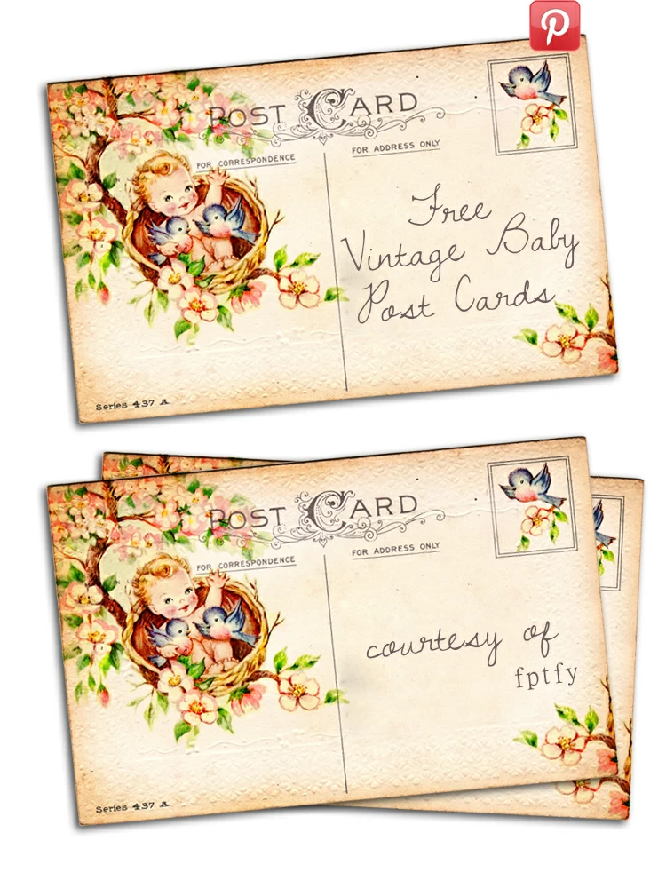 Free vintage altered art Baby postcards By FPTFY