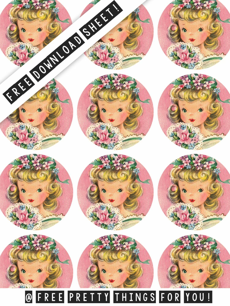 Sticker Printing: Pretty Vintage Girl 2 inch Printable Circles Sticker Printing: Pretty Vintage Girl 2 inch Printable Circles