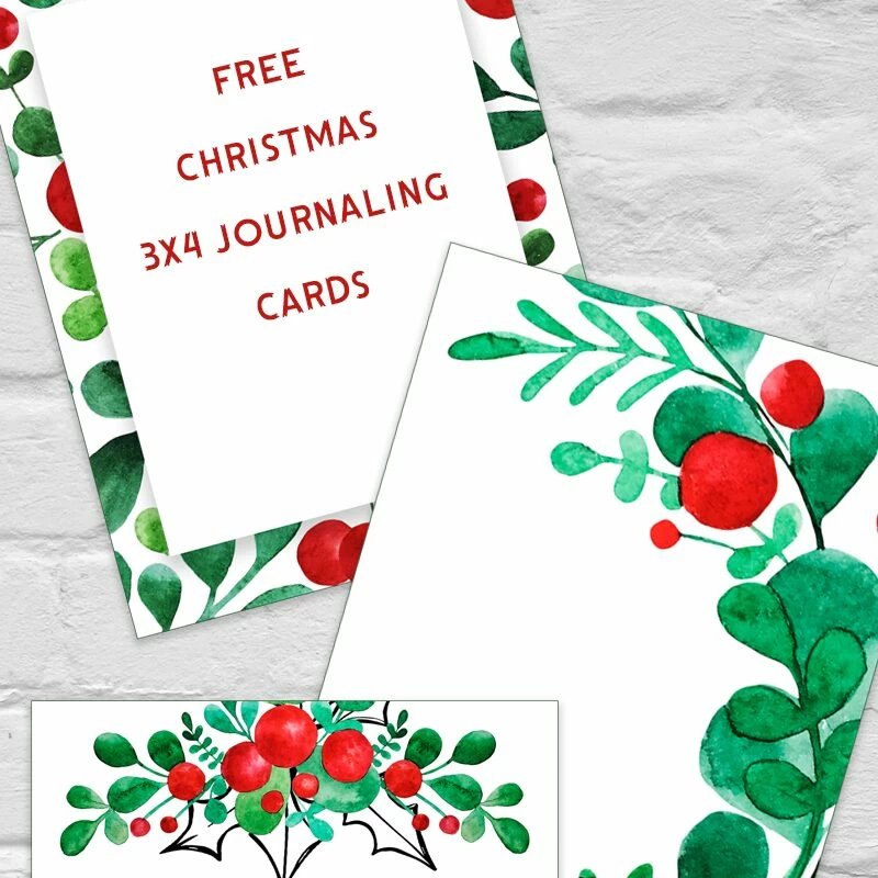 Free Christmas Holly 3x4 Journaling Cards