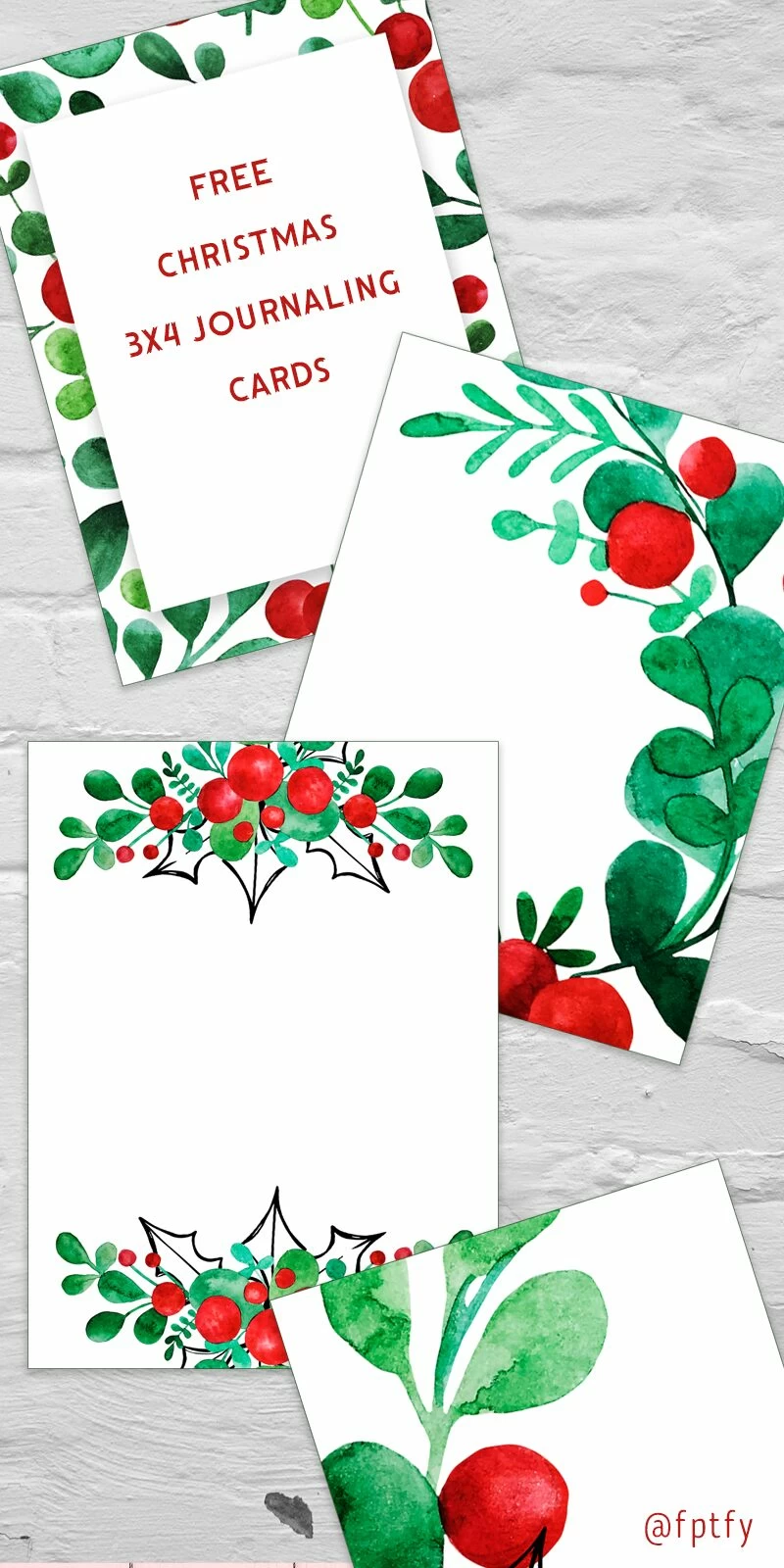 Free Christmas Holly 3x4 Journaling Cards