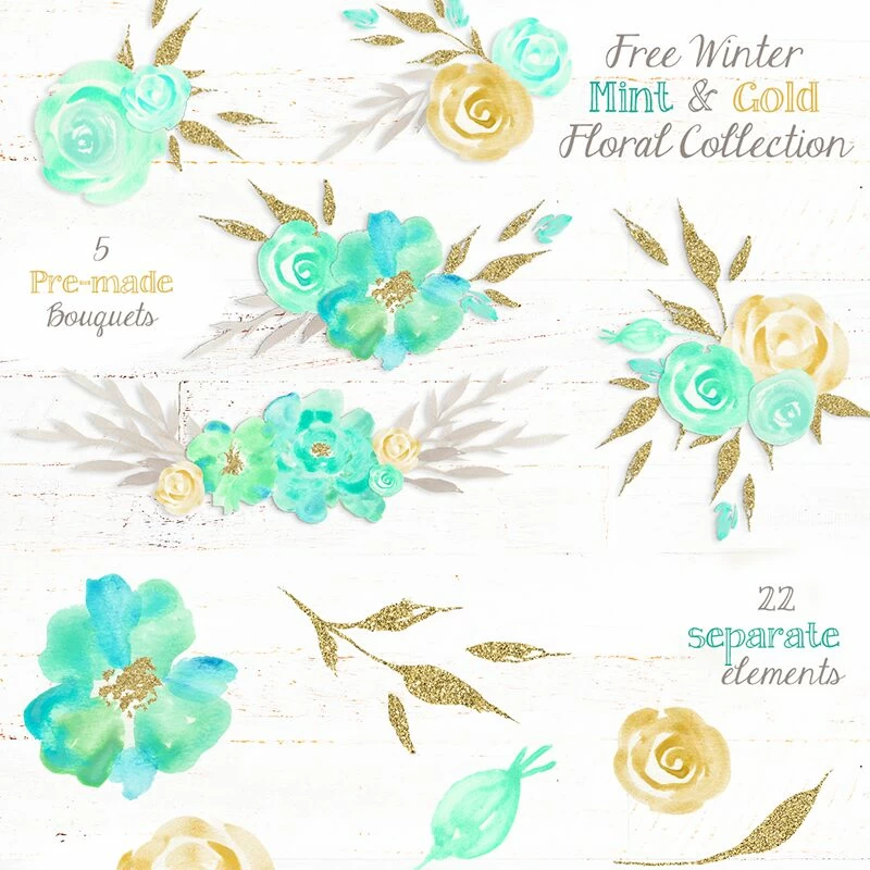 Free Winter Mint and Gold Floral Graphics