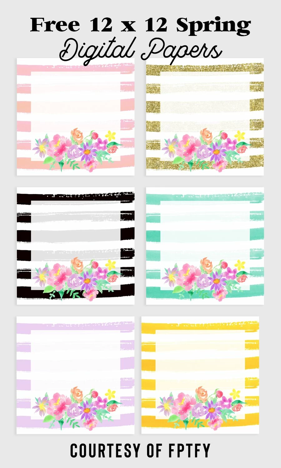 Spring Flowers Digital Paper Backgrounds