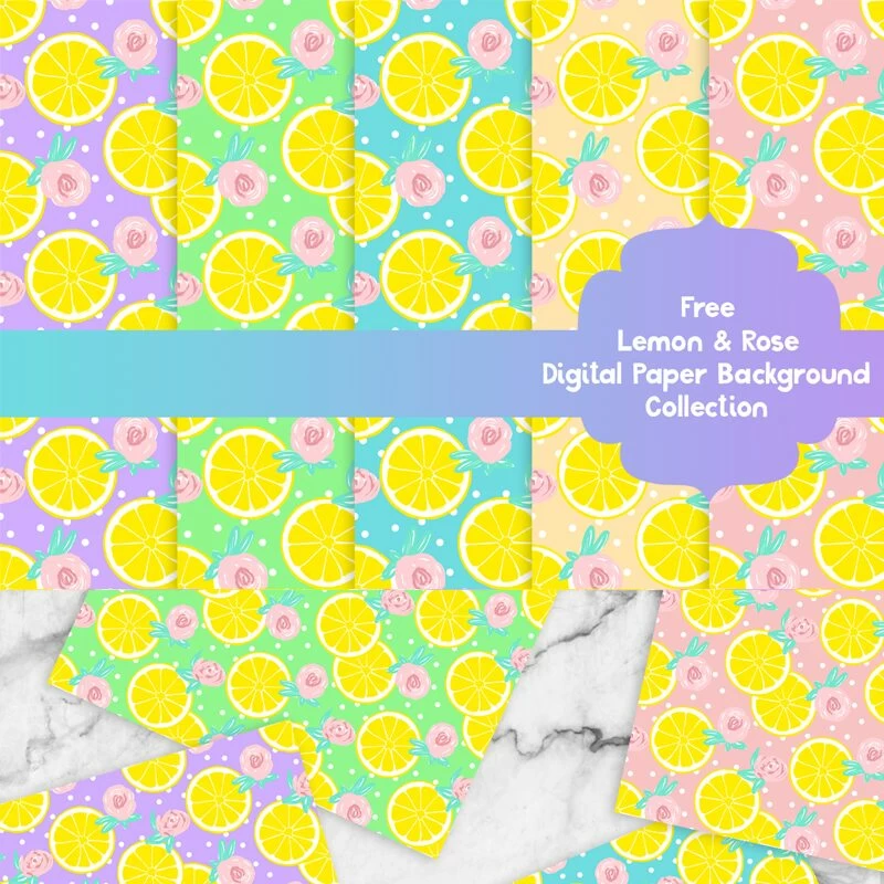 Lemon and Flowers Digital Scrapbooking Paper
