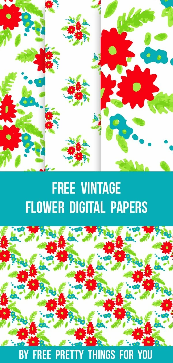 Red and Aqua Vintage Digital Scrapbooking Paper Backgrounds