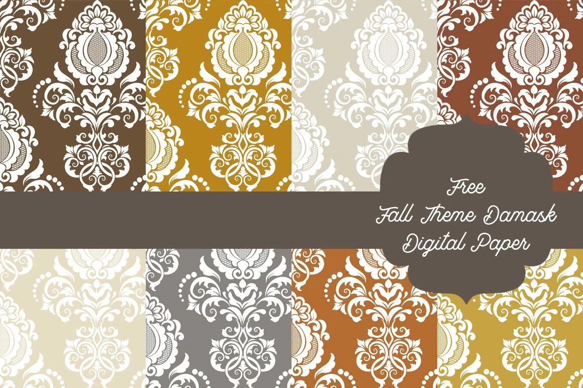 Free Fall theme Damask Digital Paper