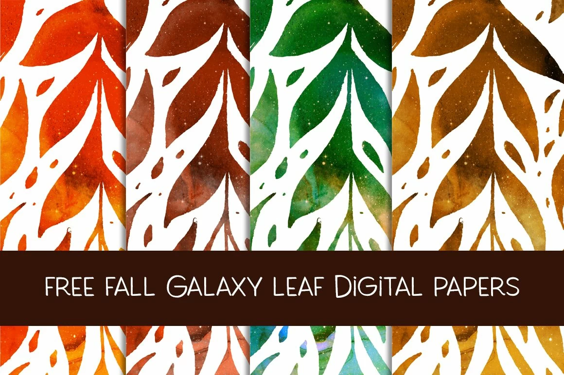 free fall galaxy leaf digital papers