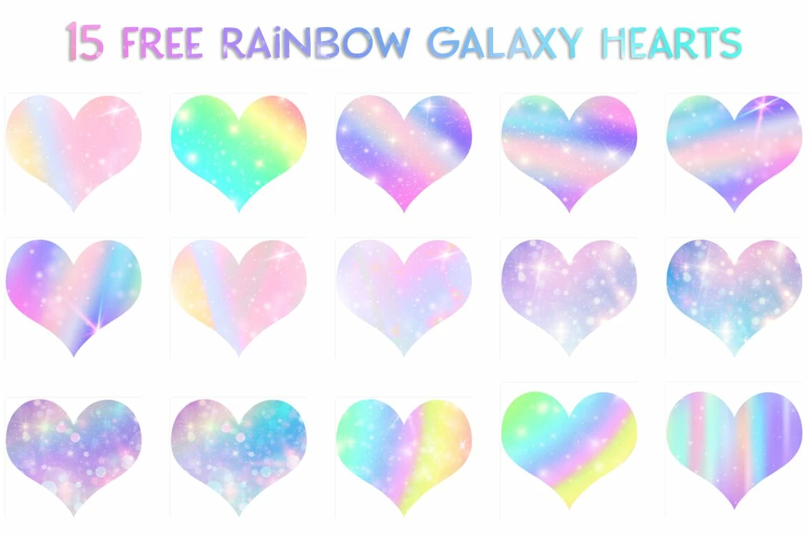 15 Free Rainbow Galaxy Hearts