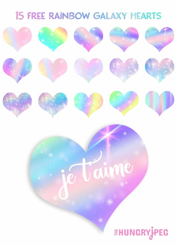 15 Free Rainbow Galaxy Hearts
