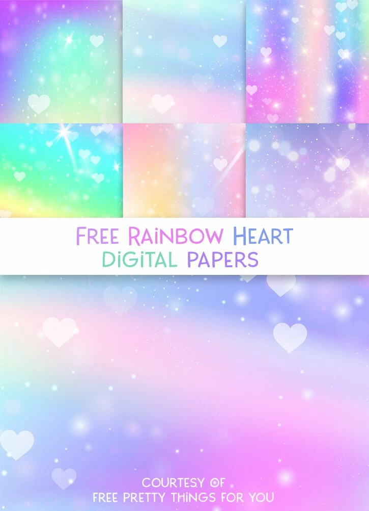 free bokeh rainbow galaxy heart digital paper