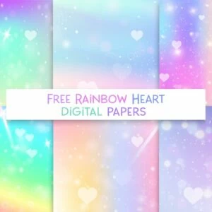 free bokeh rainbow galaxy heart digital paper