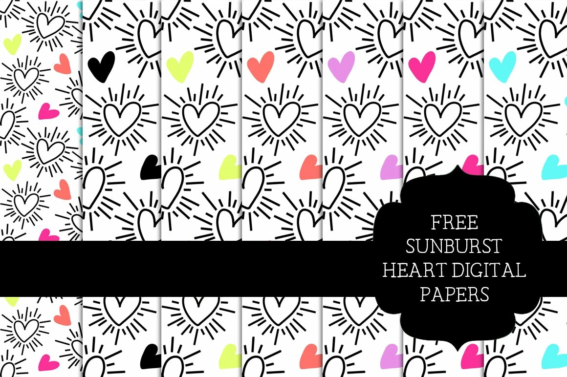 Free Sunburst Heart Scrapbooking Papers