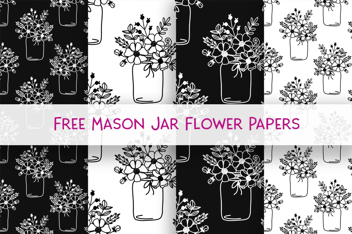 free mason jar flower digital Scrapbooking paper
