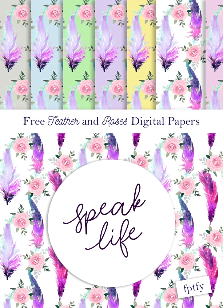 Free Feather and Roses DigiPapers