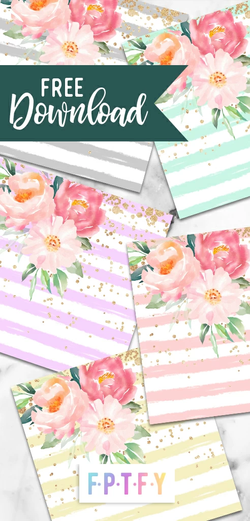Free Pastel Floral Stripe Gold Confetti