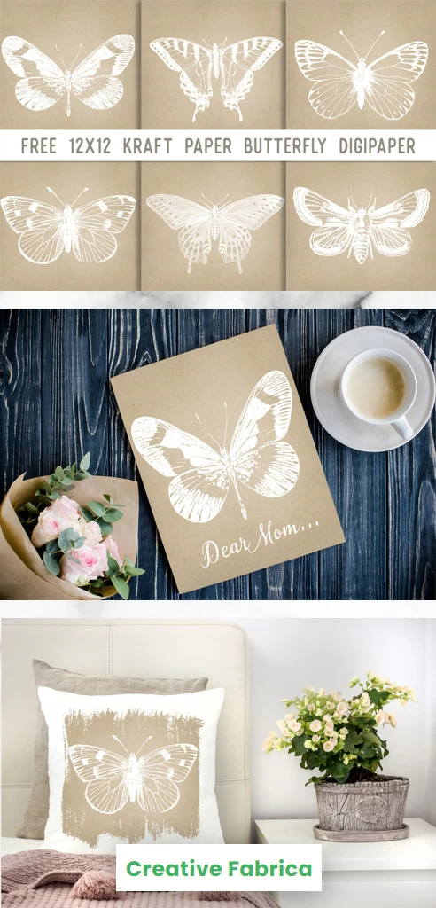 Free 12x12 Kraft Paper Butterfly digiPapers
