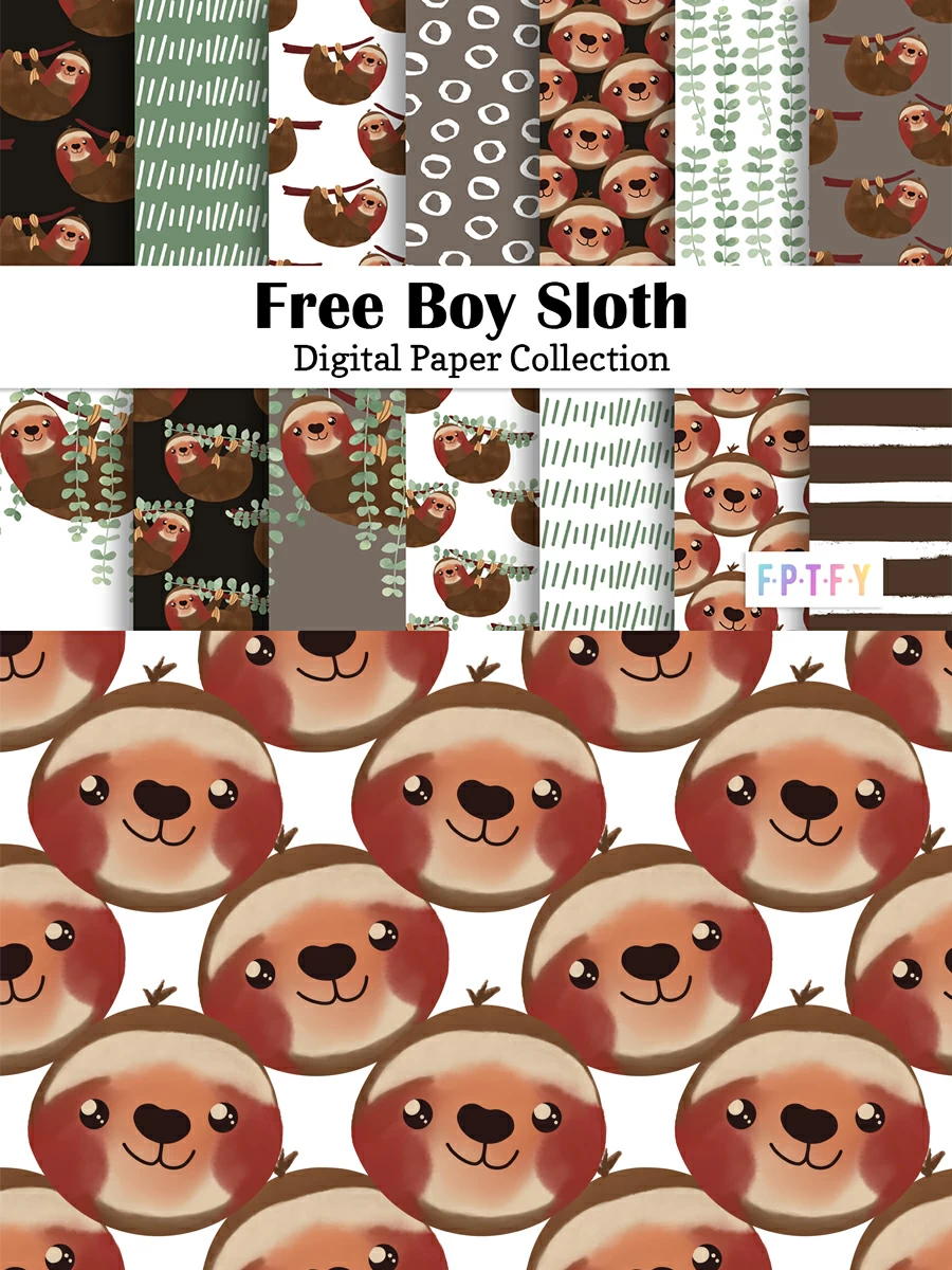 Free Boy Sloth Digital Scrapbooking Paper