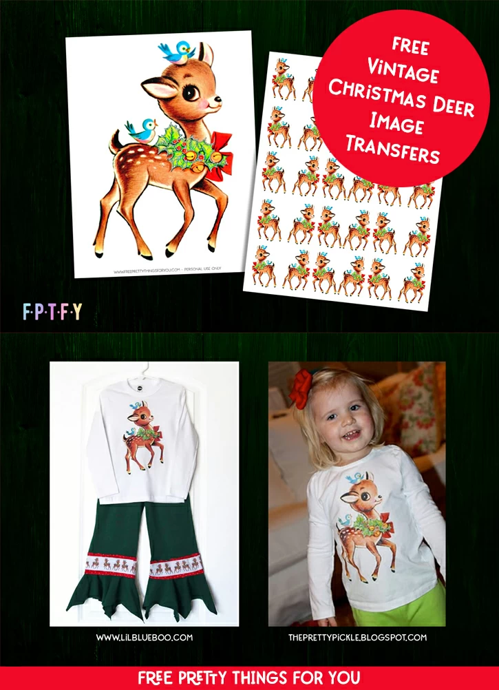 Free Vintage Deer Christmas Fabric Transfer