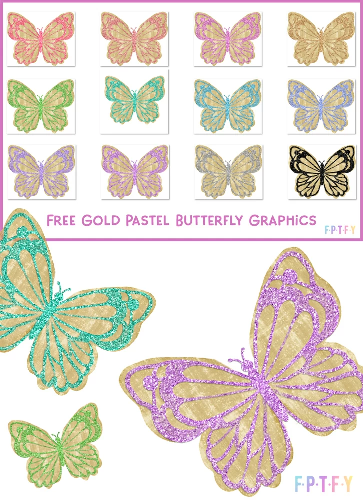 Gold Pastel Glitter Butterfly Graphics