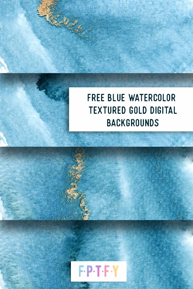 Free Blue Watercolor Textured Gold Digital Backgrounds