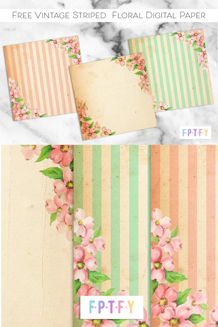 Free Vintage Striped Floral Digital Paper