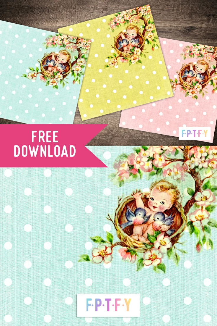 Free Digital Scrapbooking Paper Vintage Baby on The Tree Top