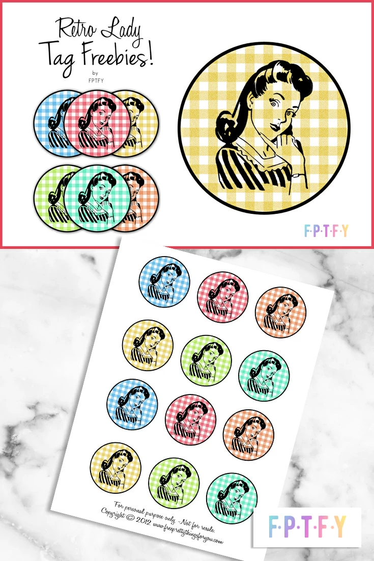 Freebie Image Multicolor Retro Lady Tag