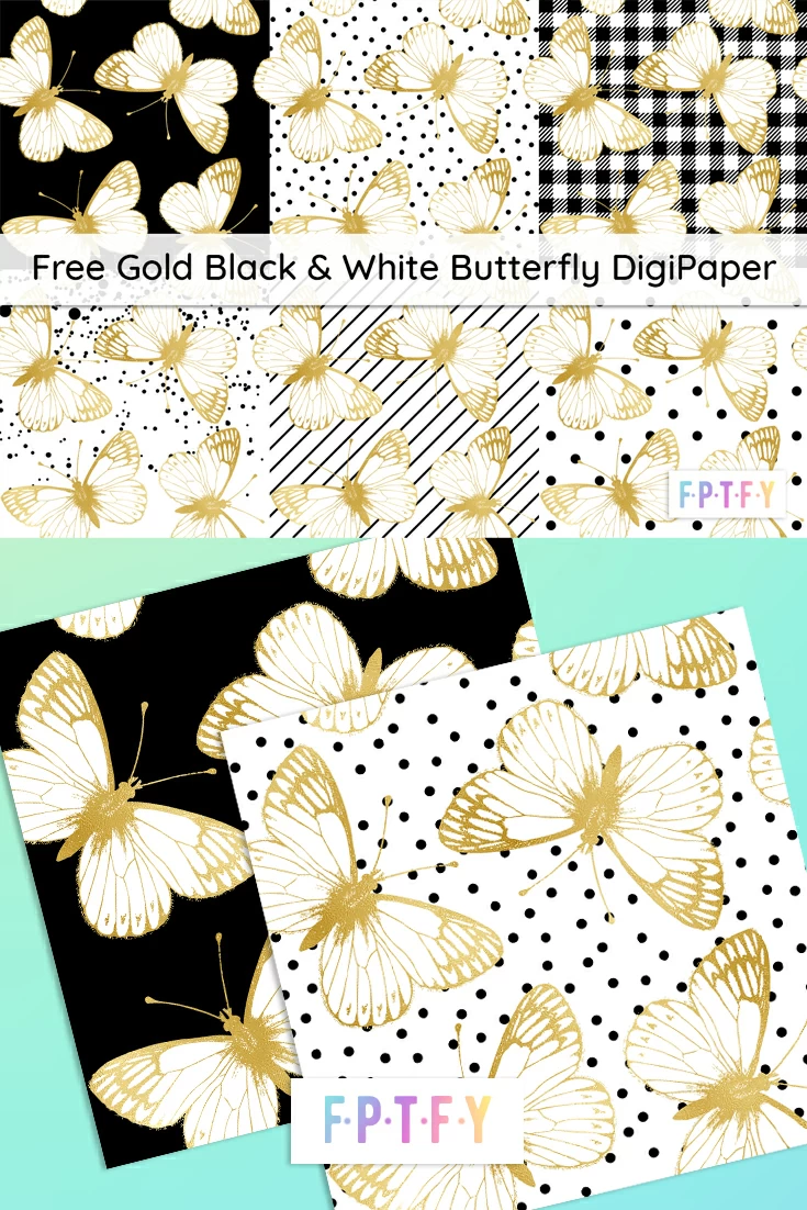 Free Gold Black & White Butterfly DigiPaper