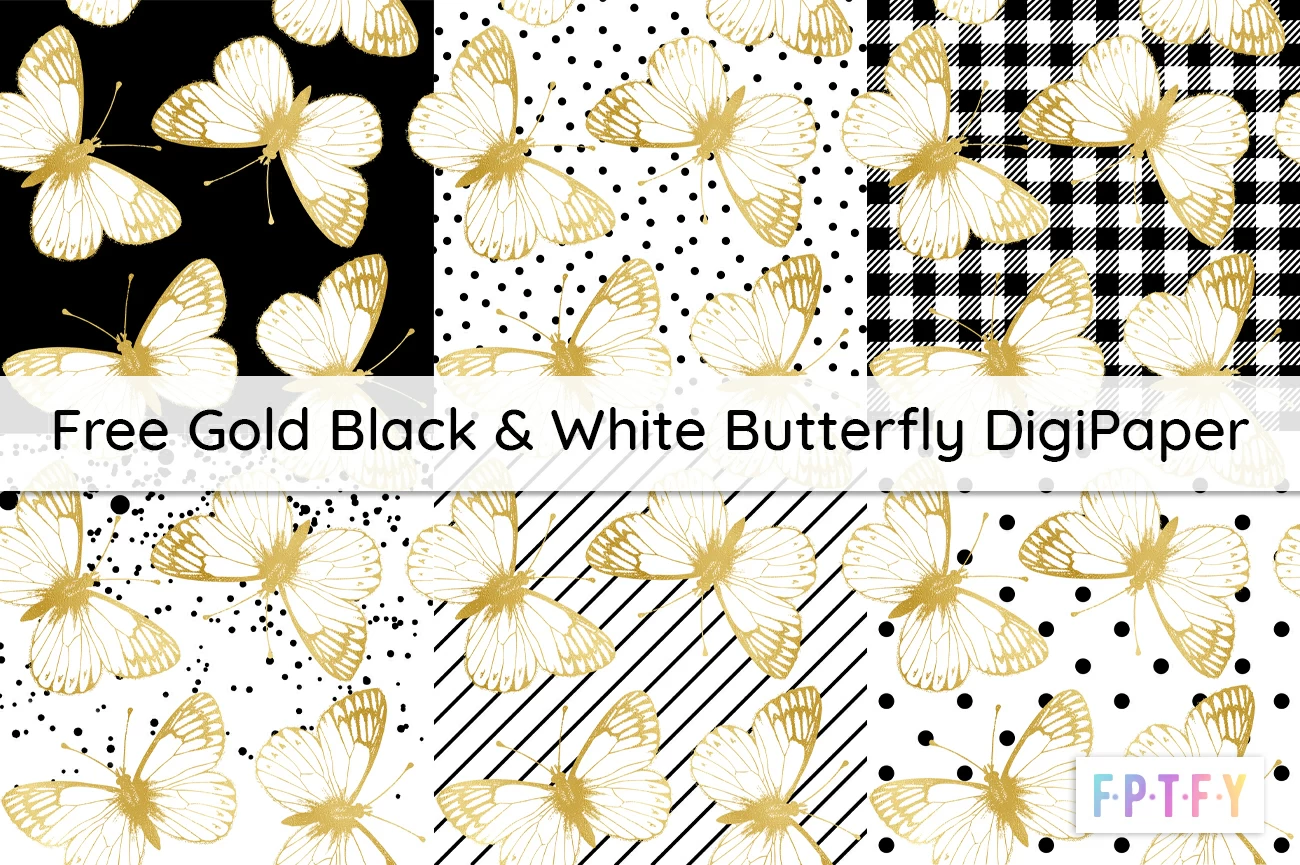 Scrapbook Paper- Black White and Gold leaf - Free Pretty Things For You