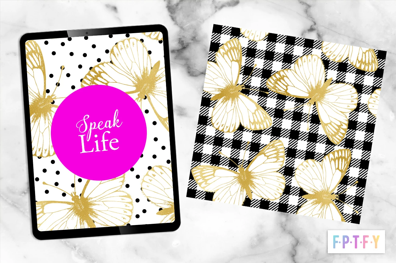 Free Gold Black & White Butterfly DigiPaper